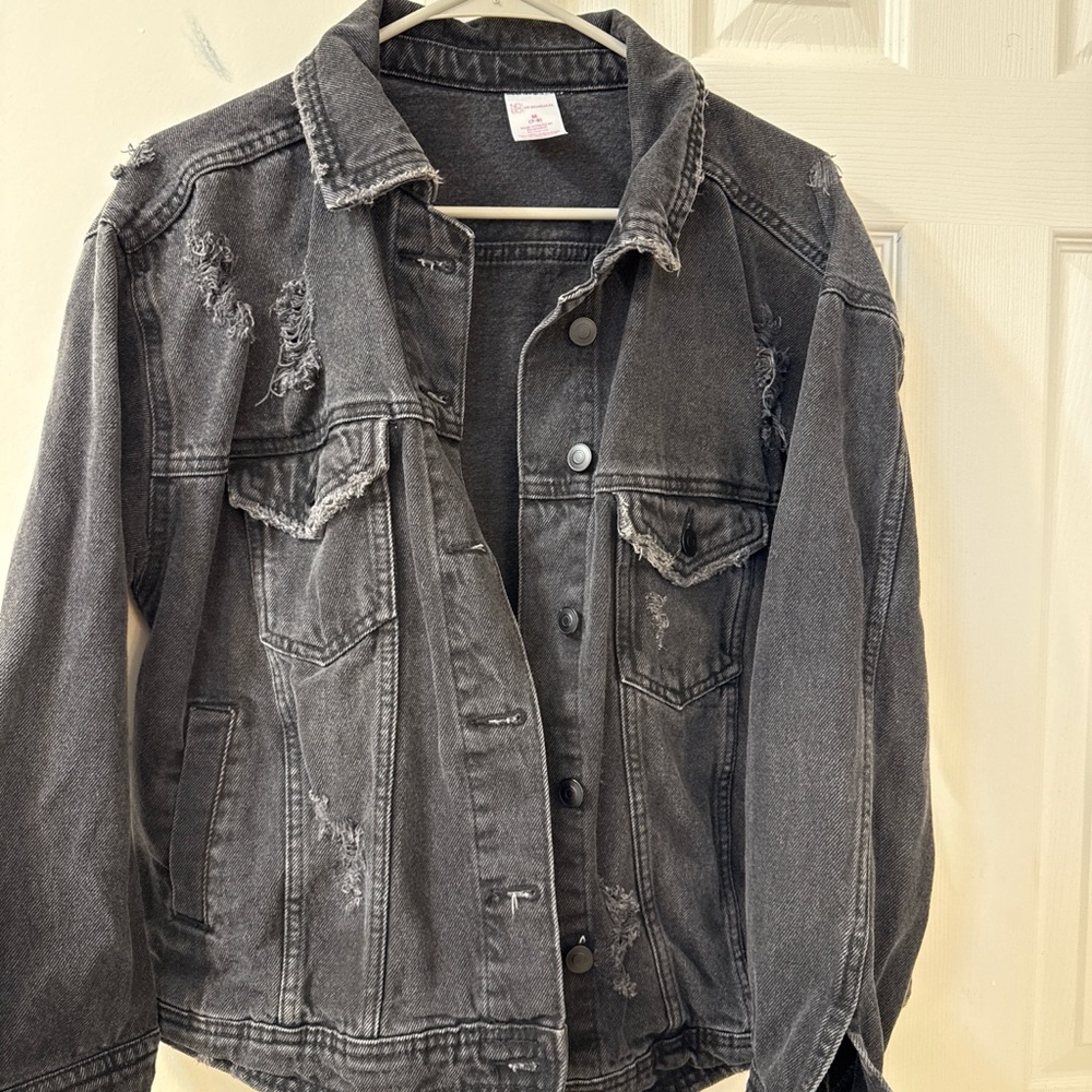 No Boundaries Black Distressed Jean Jacket